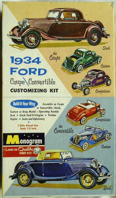 Monogram 1/24 1934 Ford Coupe Or Convertible 6 Way Customizing Kit, PC72-198 plastic model kit